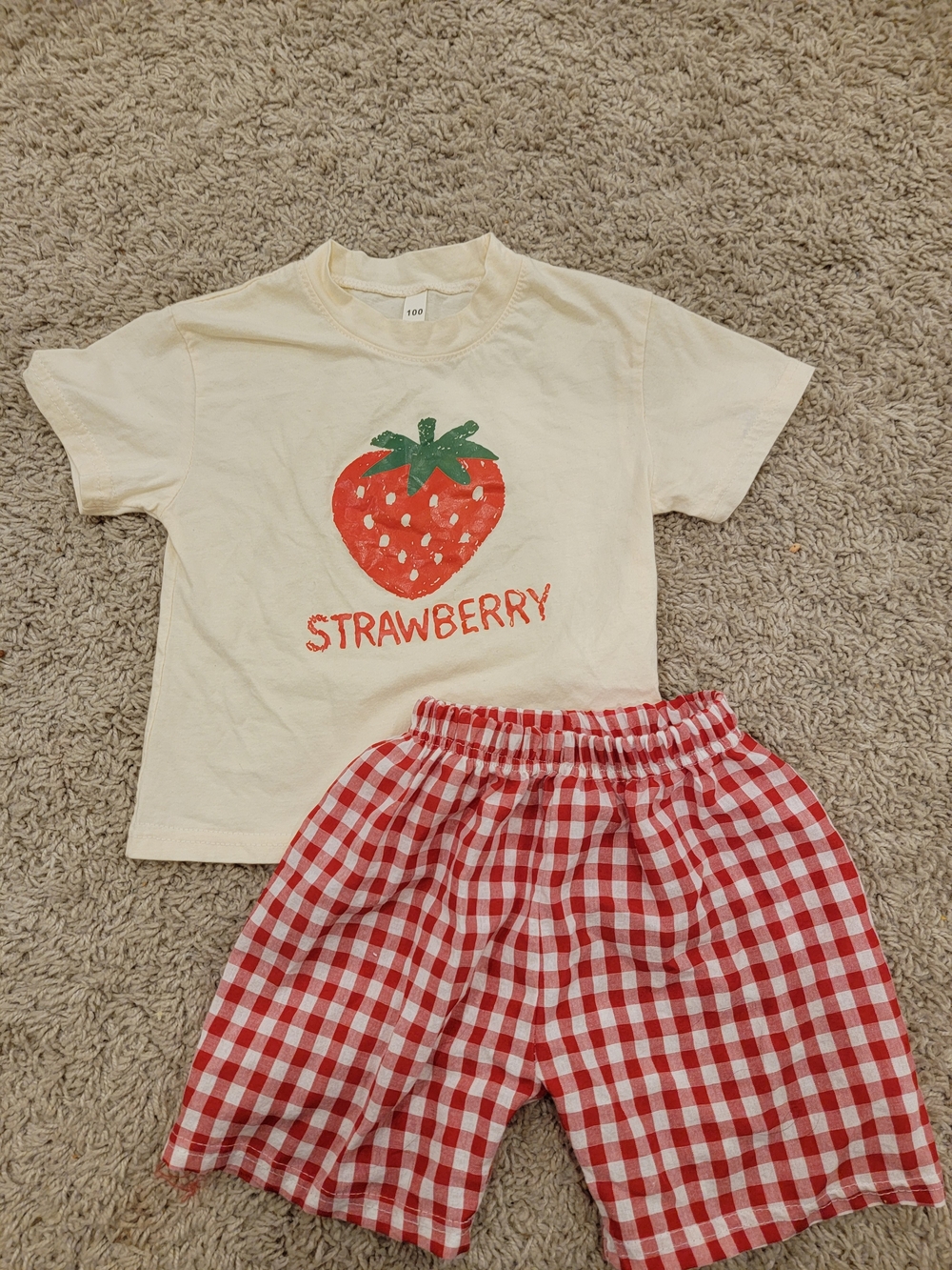 Kids Strawberry Graphic Tee & Red Gingham Shorts Matching Set 2-3T